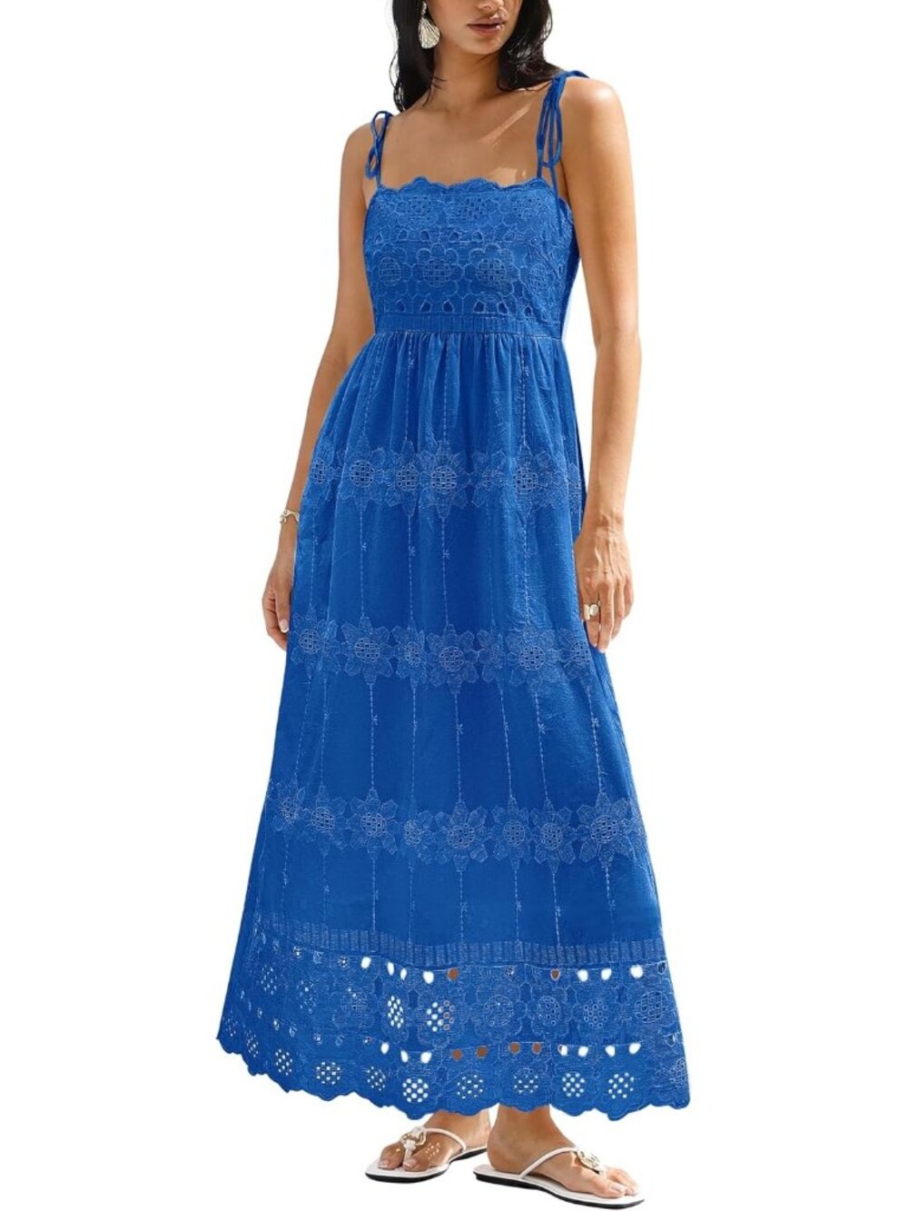 〽️Women's Blue Elegant Maxi Dress Spaghetti Strap Smocked Boho Beach Vacation